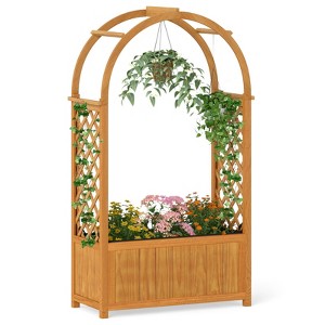 Tangkula 1/2 PCS Wooden Raised Garden Bed w/ Lattice Trellis Arched Roof Liner Drainage Patio - 1 of 4
