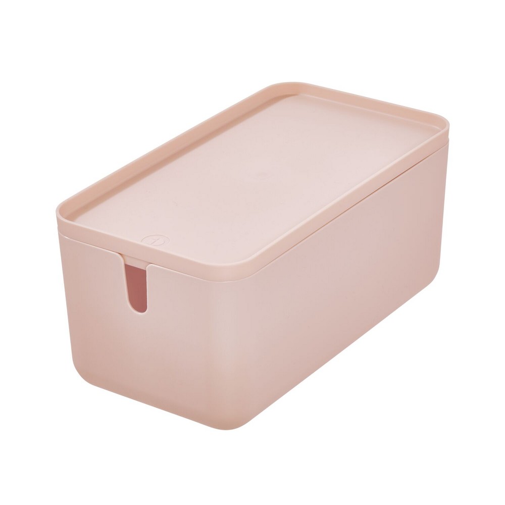 iDESIGN Cade Lidded Storage Bin Blush: Plastic Rectangular Organizer, No Assembly, 11.8"x6.38"