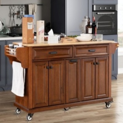 Wood Top Kitchen Island Cart with Wheels, Drawers, Spice Rack, Rolling Storage Cabinet for Kitchen or Dining – The Pop Home