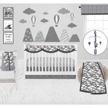 Bacati - Clouds in the City White/Gray 10 pc Crib Bedding Set with Long Rail Guard Cover