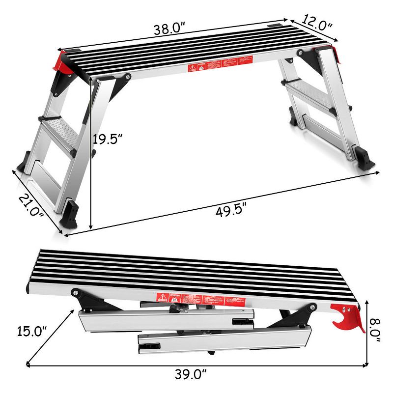 Costway 330lbs Aluminum Step Stool Folding Bench Work Platform Non-slip Drywall Ladder, 2 of 10