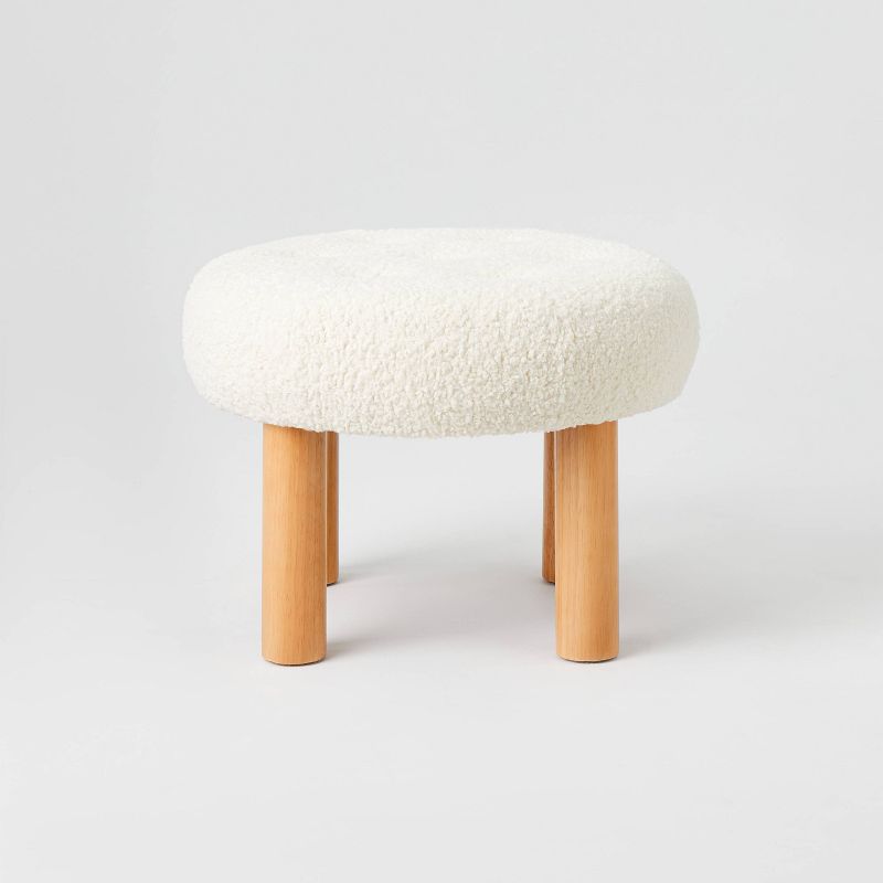 Kessler Round Tufted Faux Shearling Ottoman with Wood Legs Cream - Threshold™ designed with Studio McGee, 3 of 12