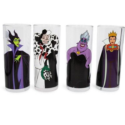 Silver Buffalo Disney Villains 10-Ounce Tumbler Glasses | Set of 4
