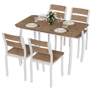 5 Piece Metal Frame Kitchen Table and Chair Set, with Chamfer Design - 1 of 4