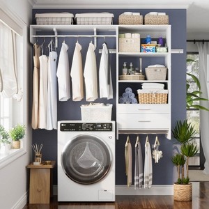 Besiost Closet Organizer System with Wood Drawers, Wall-mounted Laundry Room Storage Shelving - 1 of 4
