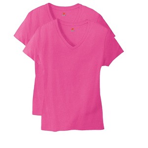 Hanes Perfect-T Women's V-Neck Cotton T-Shirt, Value 2-Pack - 1 of 4