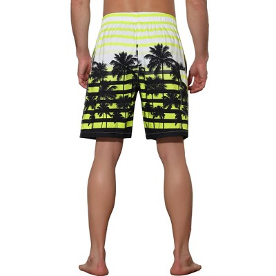 Lars Amadeus Men's Color Block Tropical Trees Printed Striped Beach Shorts 2 Pack Yellow 36 — фото 5