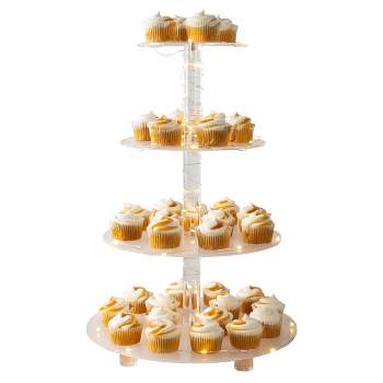 4-Tier Cupcake Stand - Round Acrylic Display Stand with LED Lights for Birthday, Tea Party, or Wedding Dessert Tables by Great Northern Party