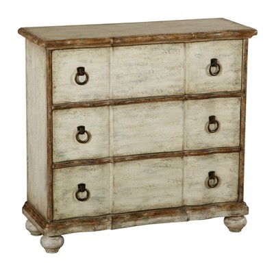 Distressed Farmhouse 3 Drawer Chest Antique Cream - HomeFare