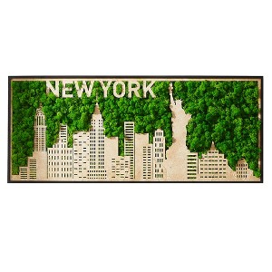 Moss Wall Decor, Rectangular Photo Framed Moss Wall Decor for Living Room Art Moss Wall Decoration, Garden New York Art Moss Wall Decoration - 1 of 4