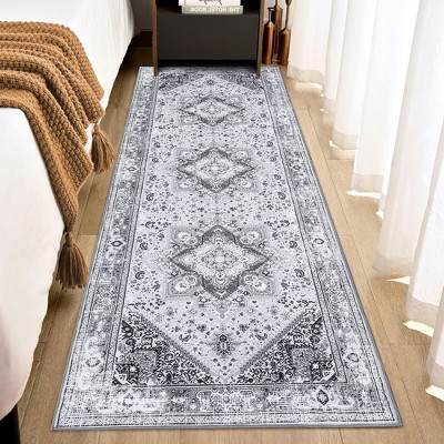 Washable Rug Area Rug Boho Traditional Fuzzy Carpet for Living Room Bedroom, 2' x 6' Gray