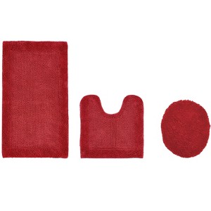 Edge Bath Rug 100% Premium Cotton Ultra-Soft Water Absorbent Tufted Solid Reversible 3 Piece Bathroom Rug Set for Machine Washable Bathmat - 1 of 4