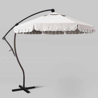 9' Sunbrella Scallop Base Cantilever Patio Umbrella with 360 Rotation Tilt Crank Lift - Bronze Pole - California Umbrella