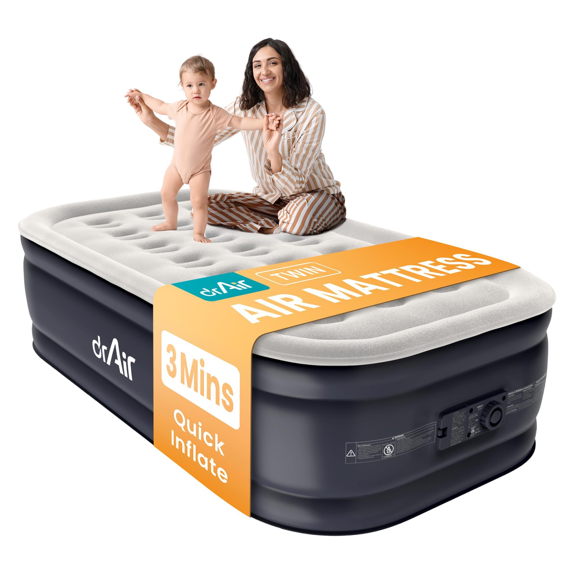 Dr. Air 18” Twin Air Mattress with Build in Pump, Waterproof Velvety Top, 18" Raised Air Bed with Carry Bag for Home, Guests, Camping Use