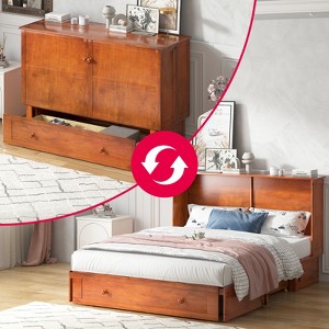 Mjkone Murphy Bed Cabinet Queen Size with Mattress, Chest Bed with USB Charging Station,Drawers - 1 of 4