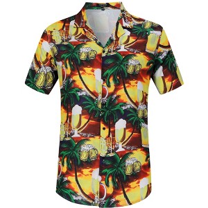 Halloween Men's Floral Print Button-Down Shirt Men's Hawaiian Floral Shirts Tropical Holiday Beach Shirt - 1 of 4