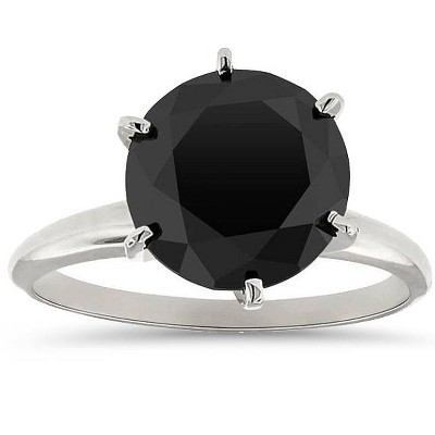 Pompeii3 5.50 TCW 14k White Gold Round Cut AAA Black Diamond Solitaire Engagement Ring