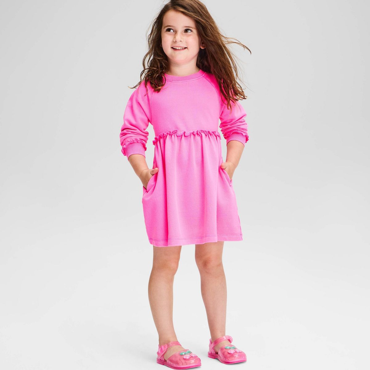 Toddler Girls' Solid French Terry Long Sleeve Dress - Cat & Jack™ - thumbnail 5