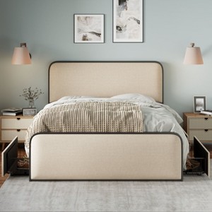 NicBex Queen/King Platform Bed Frame with Curved Upholstered Headboard and Footboard,Heavy Duty Metal Slats Support,Easy Assembly,Beige - 1 of 4