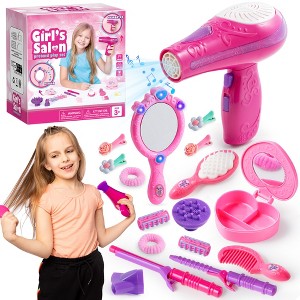 Joyfy 17 Pcs Beauty Salon Toys for Girls, Pretend Play Doll Hair Stylist Toy for Kids Toddler Makeup Party Favor, Birthday Easter Halloween Gift - 1 of 4