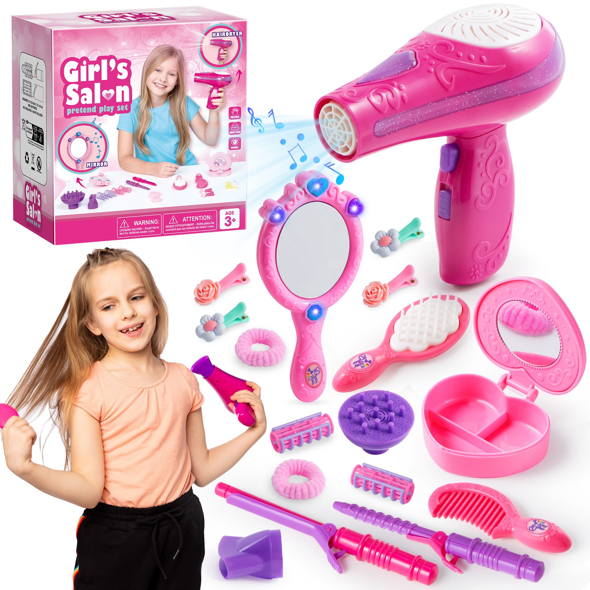 Joyfy 17 Pcs Beauty Salon Toys for Girls, Pretend Play Doll Hair Stylist Toy for Kids Toddler Makeup Party Favor, Birthday Easter Halloween Gift