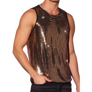 Lars Amadeus Men's Sequin Shiny Nightclub Party Metallic Sleeveless Tank Top - 1 of 4