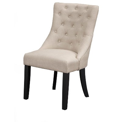 Cream Linen Upholstered Parsons Side Chair with Black Wood Legs