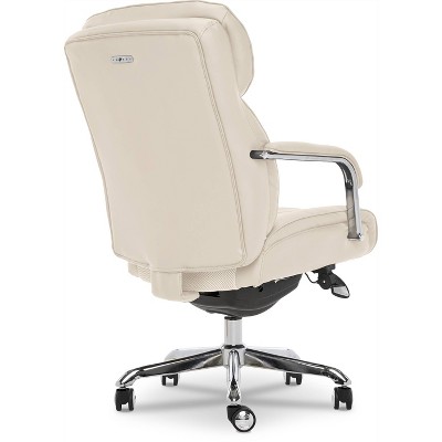 Ivory Bonded Leather Ergonomic Executive Office Chair with Chrome Base