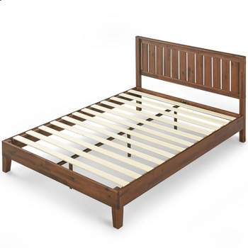 Vivek Wood Platform Bed with Headboard Antique Wood - Zinus