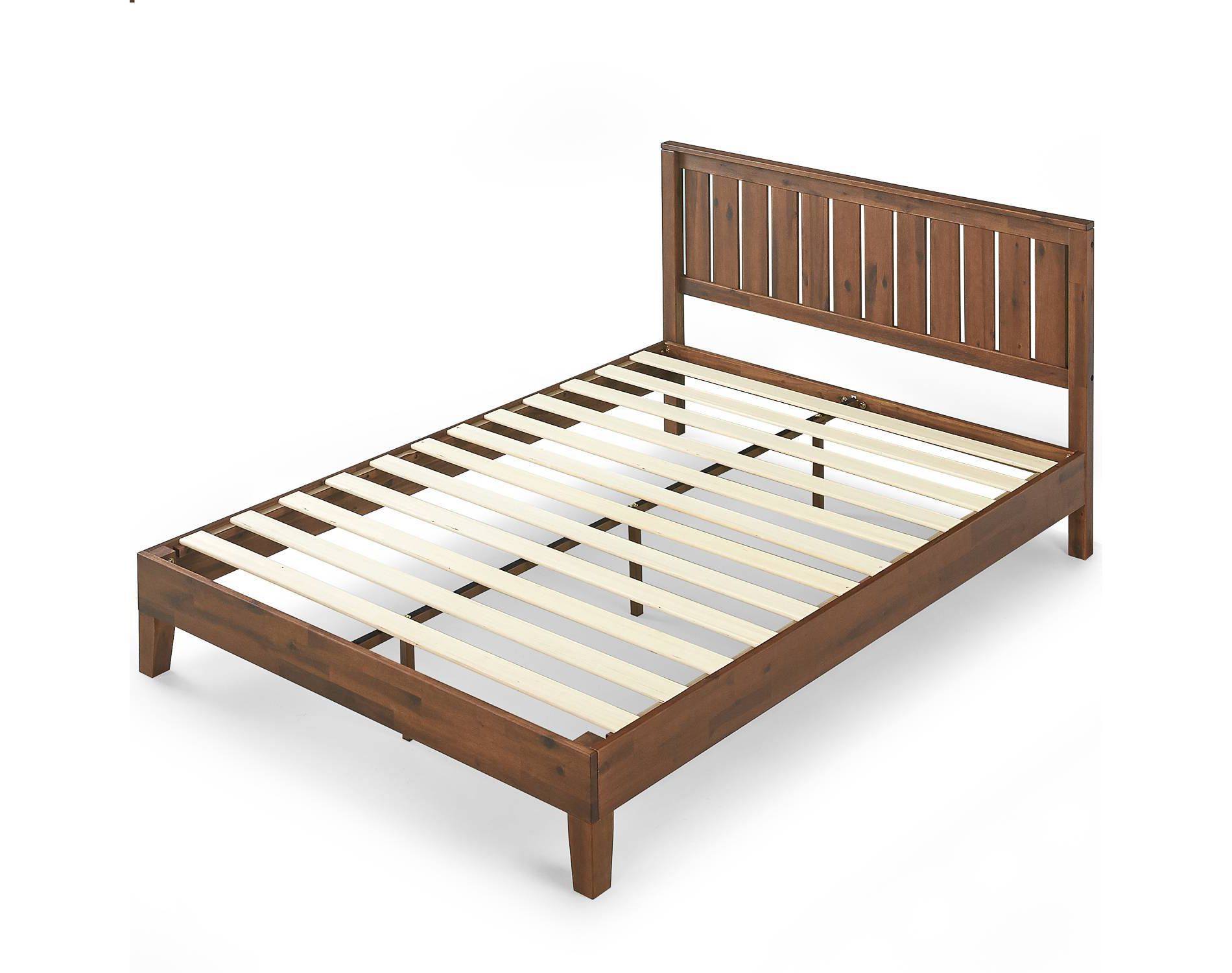Vivek Wood Platform Bed with Headboard Antique Wood - Zinus