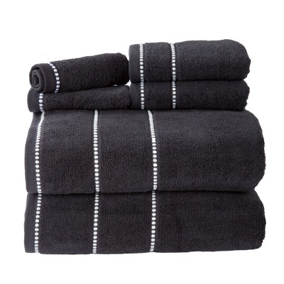 Luxurious Black Cotton 12-Piece Bath Towel Set with Stripes