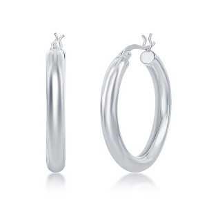 Bella Silver Sterling Silver 4x30mm High-Polished Hoop Earrings - Rhodium Plated - Silver - 1 of 2