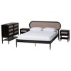 Baxton Studio Shirin Mid-Century Beige Fabric and Black Wood Queen 4-Piece Bedroom Set with Two nightstands - 2 of 4