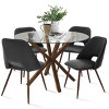 5-Piece Round Glass Dining Table Set with Faux Leather Chairs, Modern Kitchen Table Set with Walnut Legs for 4-Maison Boucle - 2 of 4