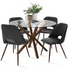 Oliver+Edwin 5-Piece Dining Table Set for 4, Round Clear Glass Dining Room Set with 4 Faux Leather Chairs Walnut Legs -Maison Boucle - image 2 of 4