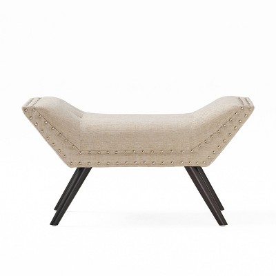 Modern Beige Tufted Fabric Ottoman Footstool Bench