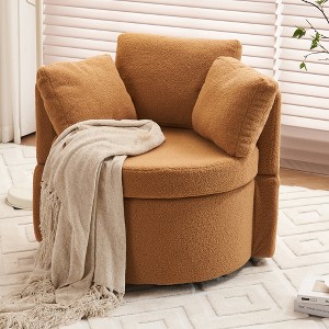 Swivel Accent Chair, 360°Swivel Barrel Chair with Storage, Upholstered Arm Chair with Cushion, Modern Round Chair for Living Room Bedroom - 1 of 4