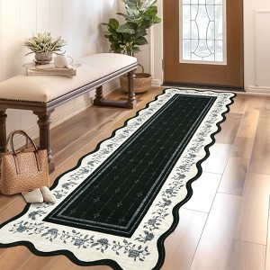 Garvee Area Rugs for Living Room Bedroom Scalloped Floral Bordered Rug Soft Non Slip Low Pile Indoor Carpet - 1 of 4
