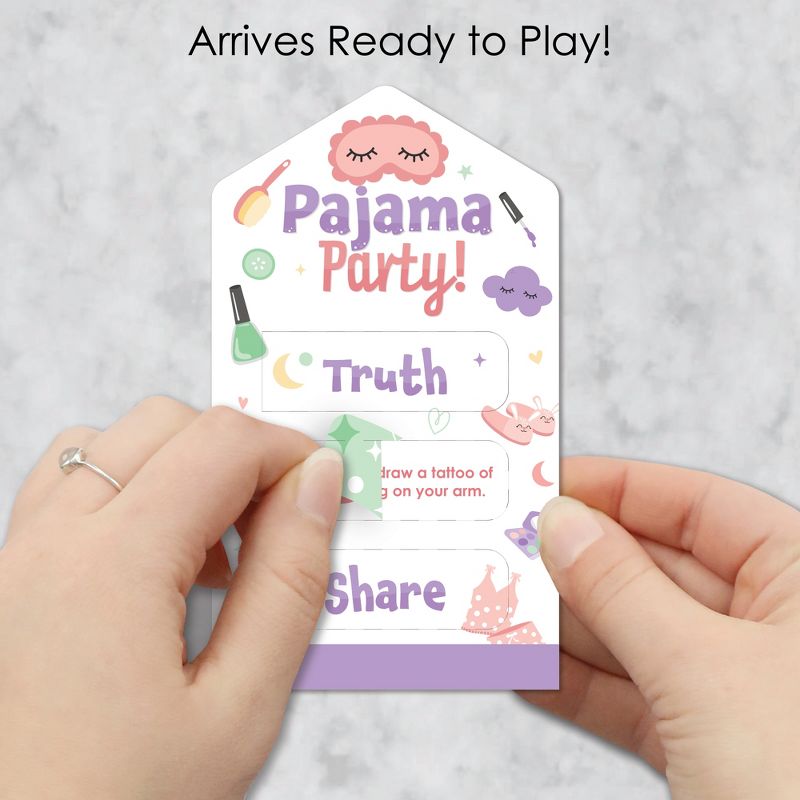 Big Dot of Happiness Pajama Slumber Party - Girls Sleepover Birthday Party Game Pickle Cards - Truth, Dare, Share Pull Tabs - Set of 12, 2 of 6