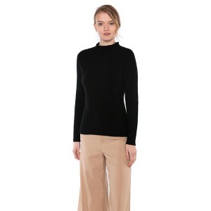 JENNIE LIU Women's 100% Pure Cashmere Long Sleeve Chuncky Rib Funnel Neck Sweater - 1 of 3