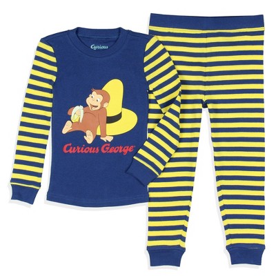 Curious George Toddler Boys' Tight Fit Striped Sleep Pajama Set Long Sleeves Blue
