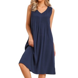 INSPIRE CHIC Women's Pleated Casual 2026 Sleeveless Swing V Neck Shift Midi Sundress - 1 of 4