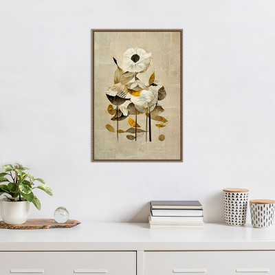 Sylvie Beaded Bronze Framed Abstract Floral Canvas Art