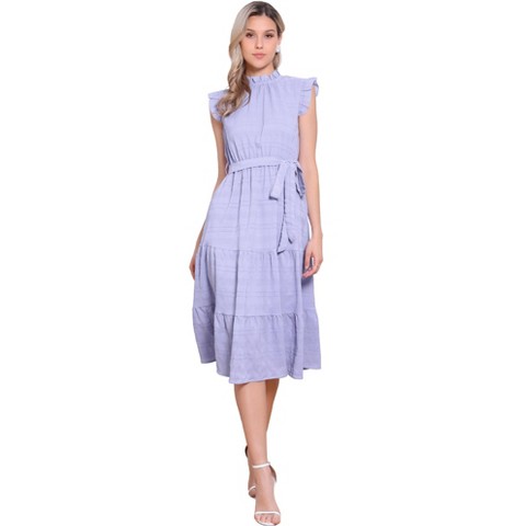 Женские платья INSPIRE CHIC Women's Mock Neck Ruffled Cap Sleeve Dress Purple Medium
