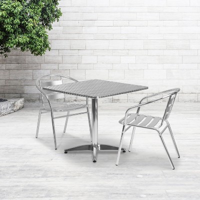Lila 31.5'' Square Silver Stainless Steel Dining Table Set with 2 Aluminum Chairs