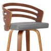 FurniFact,Swivel Counter Bar Stool with Grey Faux Leather and Walnut Veneer Back - 3 of 4