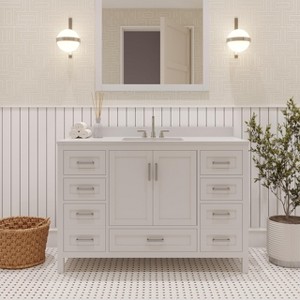 Rooh Solid Wood Bathroom Vanity with White Quartz Top & Undermount Sinks with 3 Pre Drilled Faucet Holes - 1 of 4