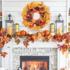 24 Inch Fall Wreath for Front Door, Autumn Artificial Wreath with Pumpkins, Maple Leaves, Berries - 2 of 4