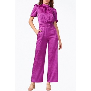 Women's THEO OPEN-BACK SATEEN JACQUARD JUMPSUIT - adelyn rae - 1 of 3