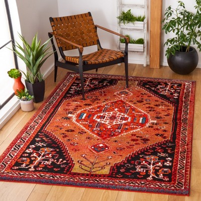 Vintage Hamadan Orange and Red Synthetic Area Rug